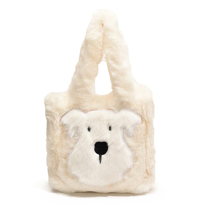 Peluche cachorro lindo casual esponjoso bolso de mujer otoño nueva tendencia moda personalizado portátil bolso de hombro