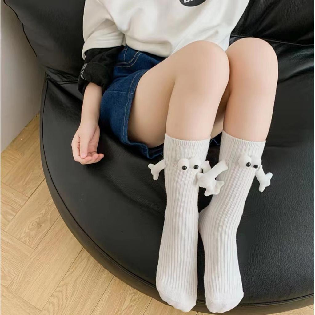 Summer Cotton Magnetic Pull Cute Hand-holding Socks Children's Socks Summer Solid Color Medium Tube Socks Family Socks Girl Socks