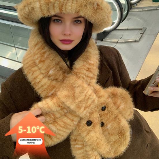 2Pcs/Set Winter Hat Scarf Set Tiger Leopard Print Dome Style Fisherman Hat with Lace-Up Design Windproof Warmth Hat Scarf Set