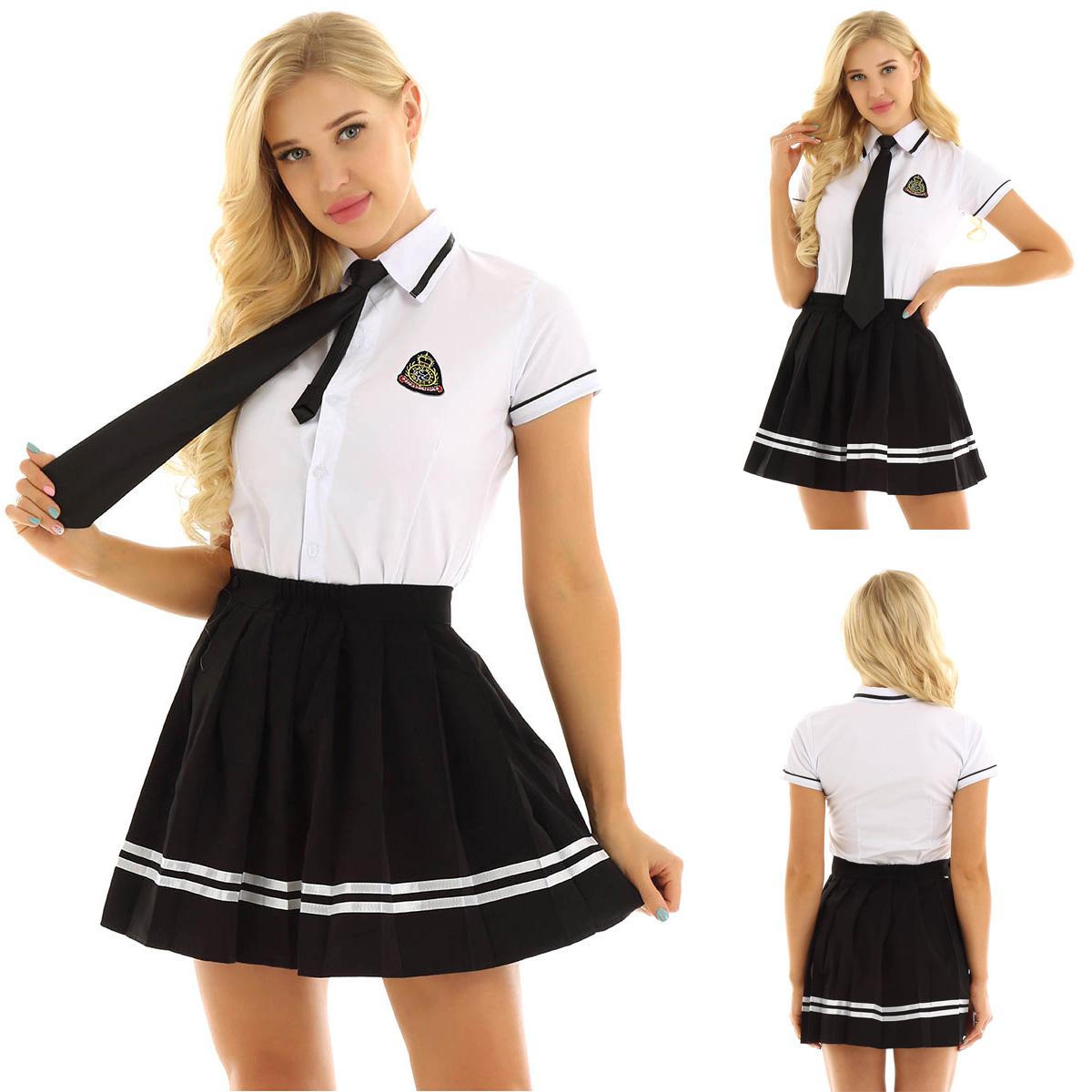 

Женский Косплей Комплект Школьной Формы Рубашка с Коротким Рукавом и Клетчатая Юбка Костюм S