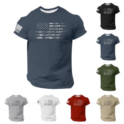 Moda Hombre Casual Manga Corta Cuello Redondo Día de la Independencia Bandera Camiseta Top