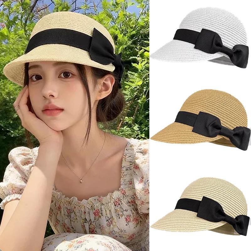Modischer atmungsaktiver Strohhut für Damen Sommer Outdoor Reisen Strandurlaub Kappe Retro Zylinder Hut Mädchen Französischer flacher Hut Sonnenhüte