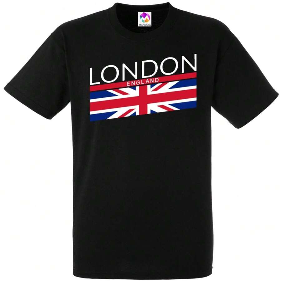 Unisex s Summer Round Neck Short Sleeved Casual Print London England T-Shirt With Union Jack Print Souvenir XXL