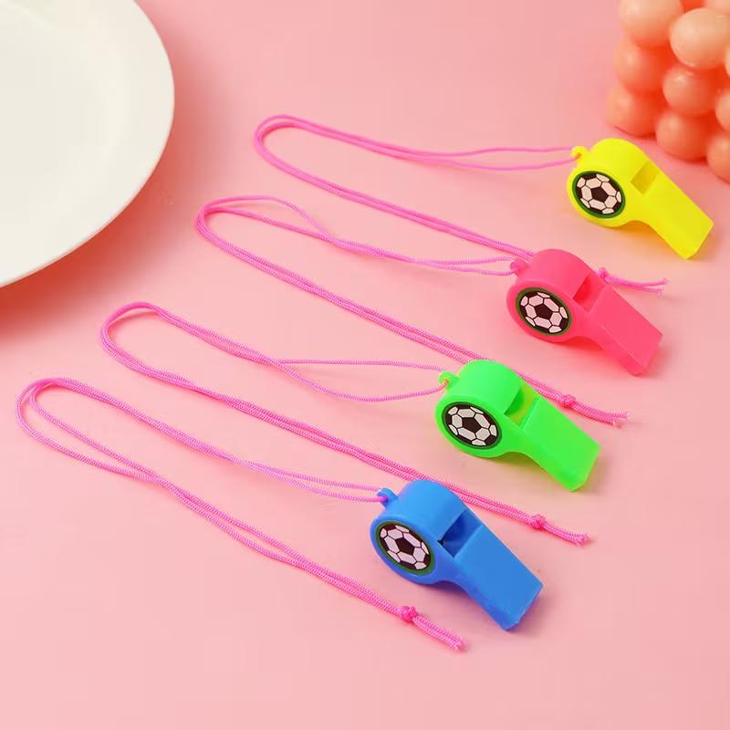 24pcs Mini Plastic Whistles with Ropes Kids Soccer Football Birthday Party Favors Goodies Bag Pinata Filler Toys Christmas Gifts