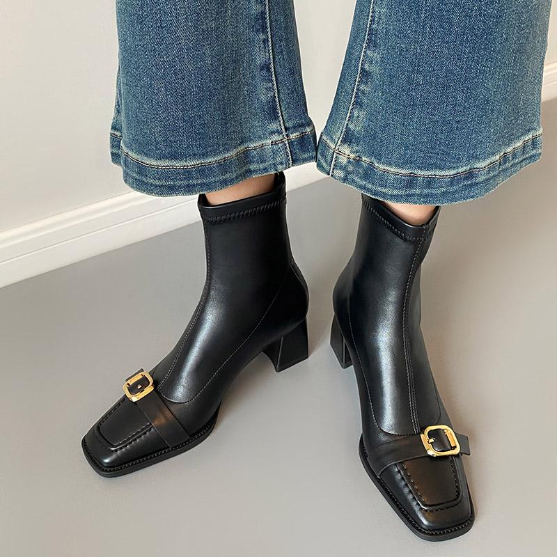 Móda Zimní Dámské Kotníkové Boty Módní Čtvercová Špička Krátké Kotníkové Boty Dámské Elegantní Silné Podpatky Botas Mujer