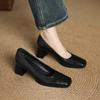 New women's fashion single shoes solid color square head medium heel large size shoes rubber sole four seasons wear square heel casual women's shoes