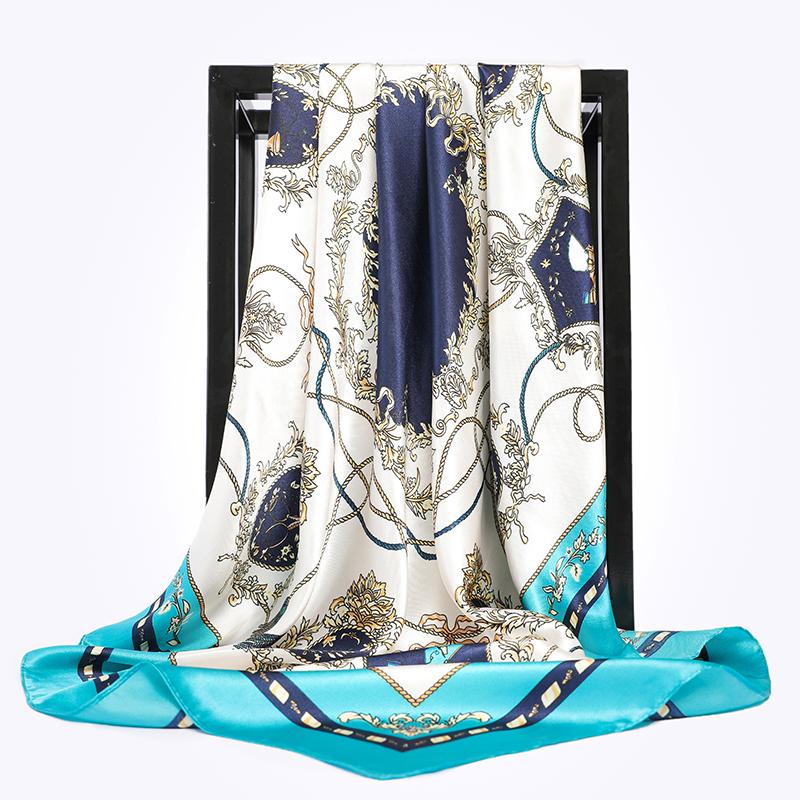 90X90CM Square Women Scarves Silk Office Ladies Hair Neck Bandanna Headband Foulard Headcloth Muslim Headscarf Female Muffler
