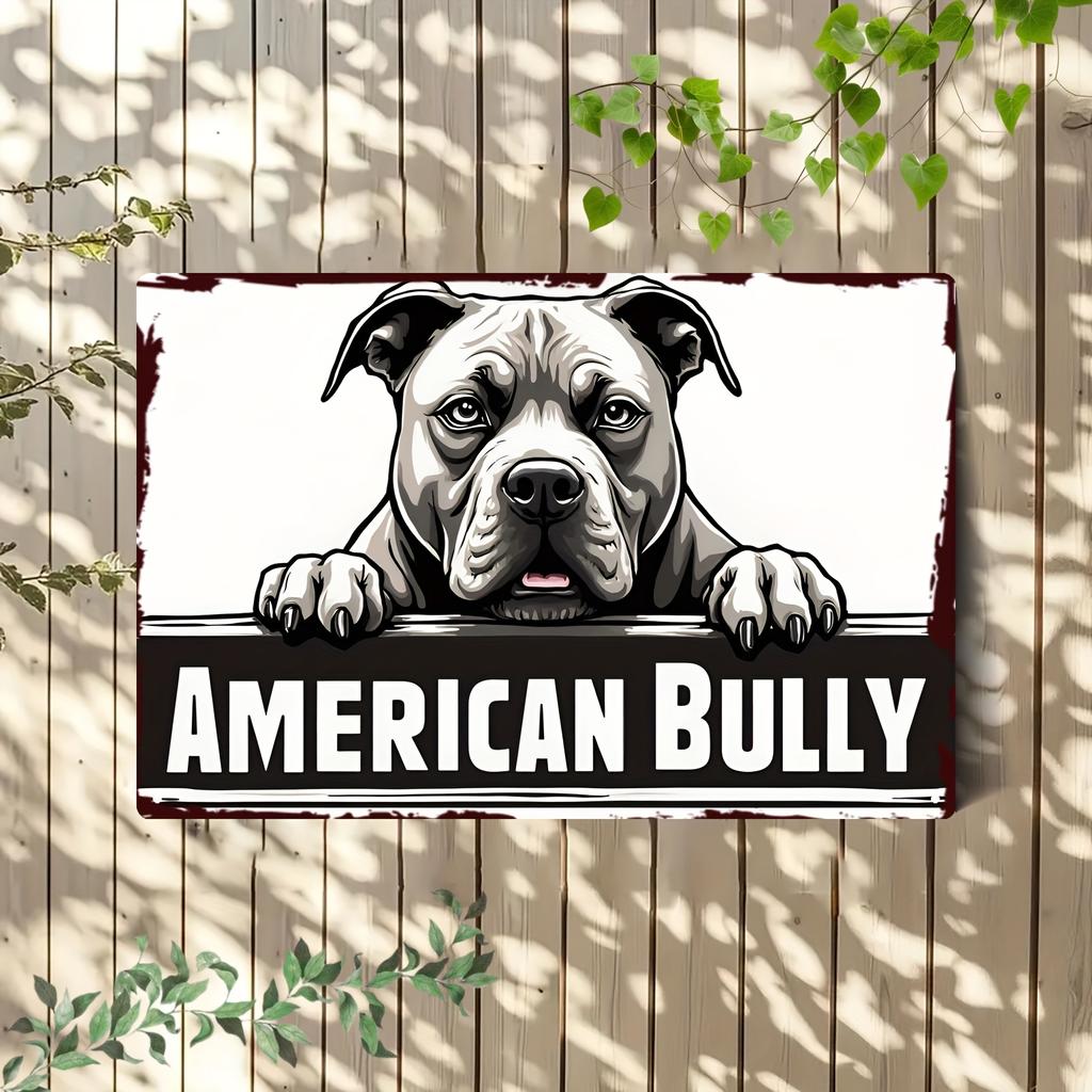 D Flat D Flat Single Piece American Bully Dog Metal Sign Vintage Style Durable Metal for Home Store Office Pet Shop