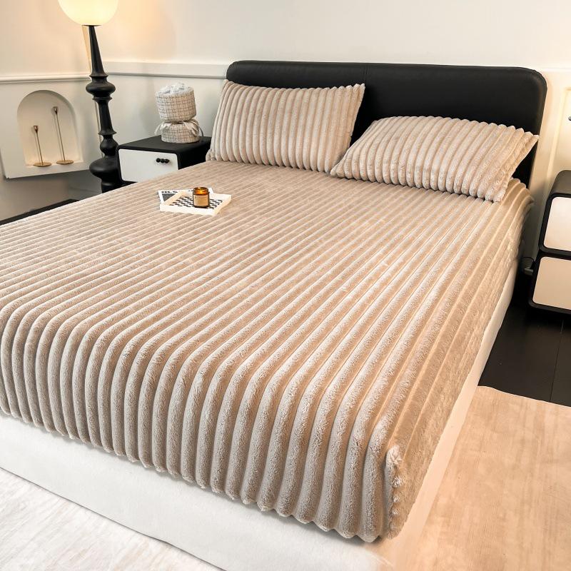 Hautfreundliches doppelseitiges Fleece-Spannbettlaken mit Kordelzug - Dickes Milchsamt Unifarbe Tagesdecke.