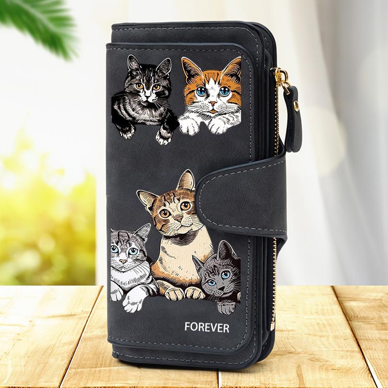 Cartera larga temática de gatos para mujer, multifuncional, portátil, cierre de broche, monedero, bolsa de almacenamiento, regalo de cumpleaños perfecto para amigas, familiares, uso diario