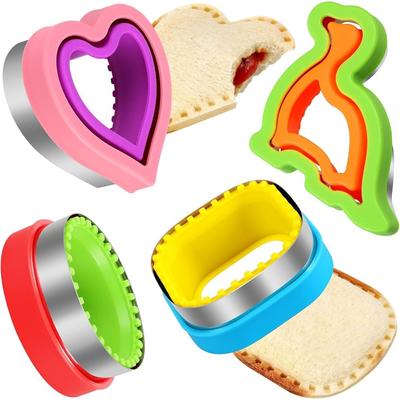 Smörgåsskärare och Förseglare Set 4 st Brödskärare Pannkakstillverkare Hjärta Fyrkant Cirkel Dinosaurieform DIY