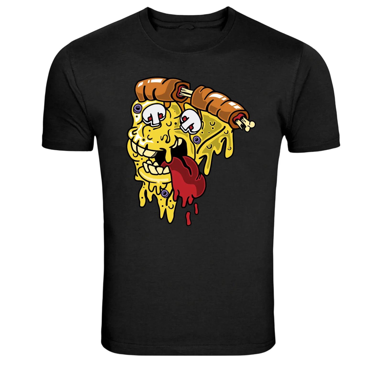 Melting Pizza Zombie Graphic T-Shirt Funny Horror Food Tee L
