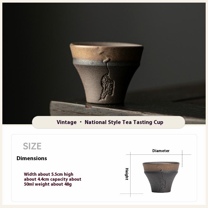 Retro Chinese Style Teacup Kung Fu Single Cup Tea Tasting Cup Master Cup Household Ceramic Coarse Pottery Teacup