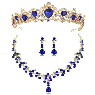 Koreanische Braut Hochzeitsschmuck Krone Ohrringe Halskette Dreiteiliges Hochzeitskleid Set Diamantlegierung Accessoires für Frauen