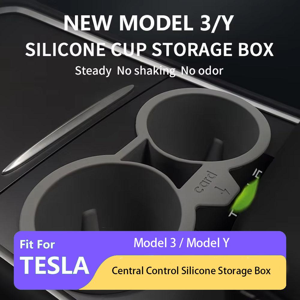 Car Central Control Crystal Box Silicone Water Cup Holder Storage Box For Tesla Model 3/Y 2021-2022 Auto Interior Accessories
