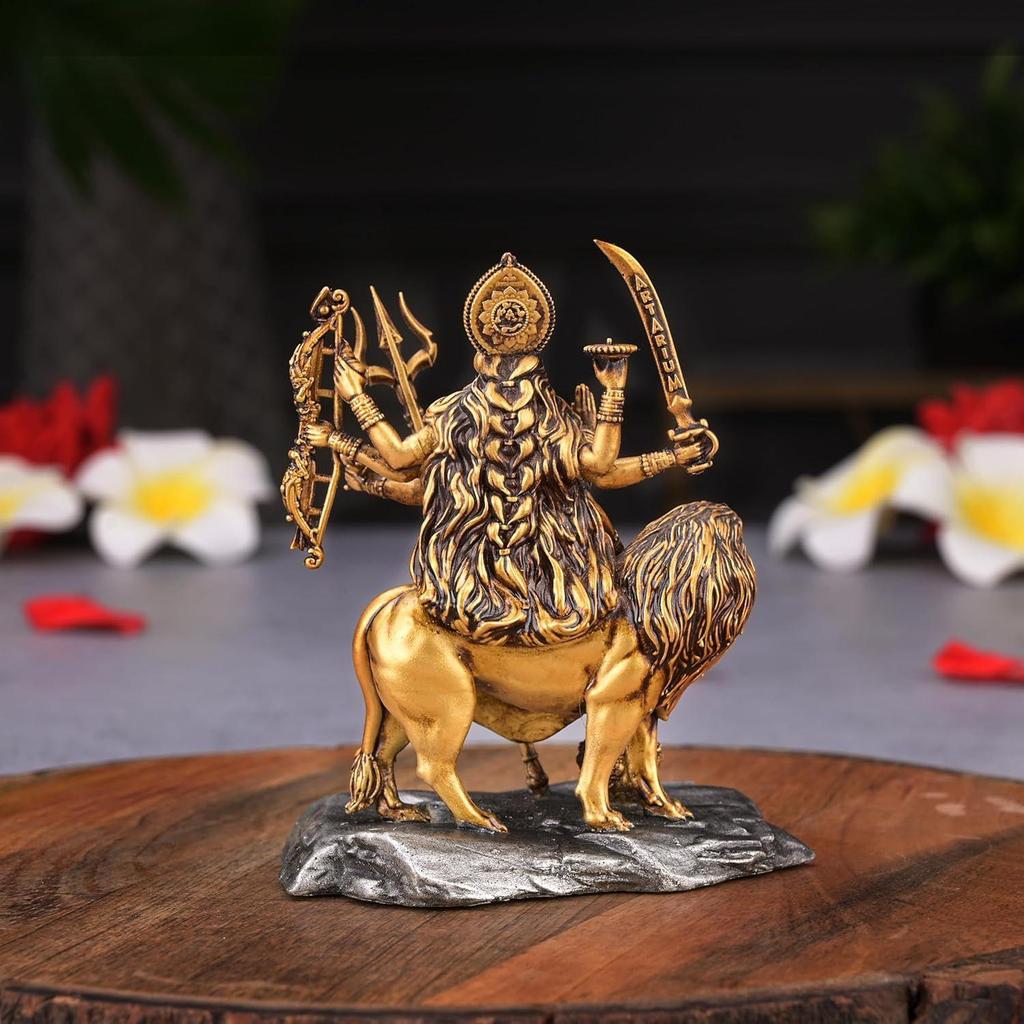 Durga MATA Idol for Car Dashboard and Home Decor, Vaishno Devi Sherawali MATA Murti, Goddess Durga Sitting On Lion Statue for Puja Room