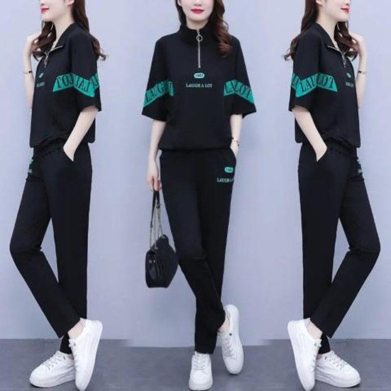 Fashionable Casual Sports Outfit for Women - Summer Printed Short-sleeved Loose Two-piece Set