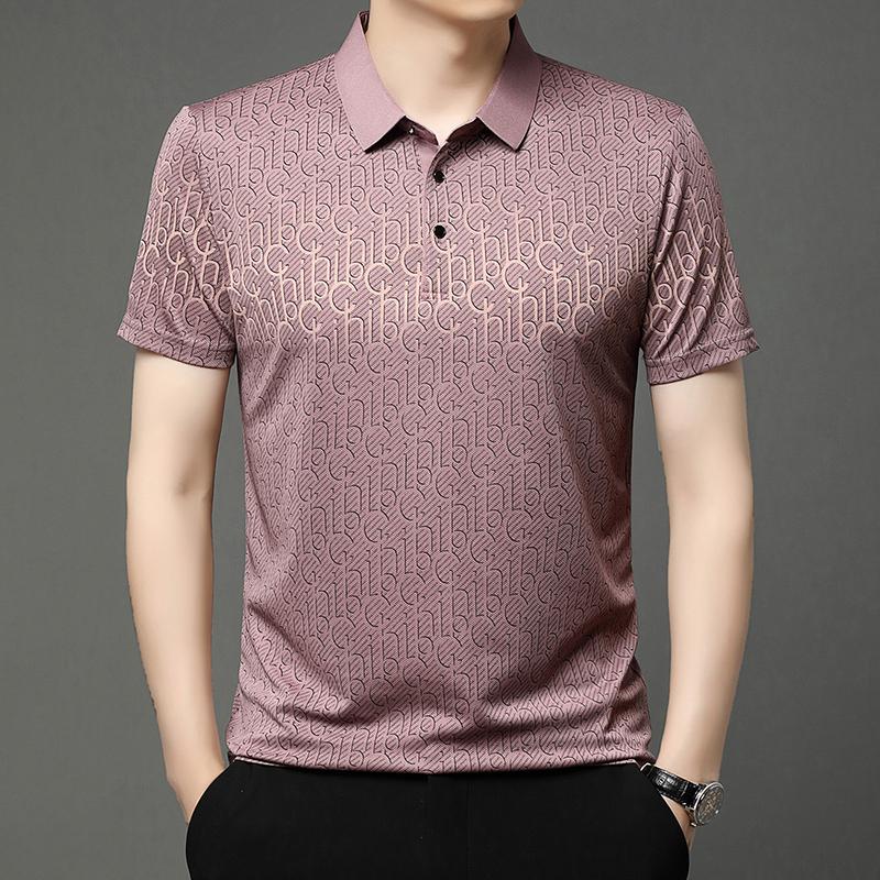 Men's Short Sleeved High End Brand Letter Printed Polo Shirt Summer Business Casual Seamless Cool Lapel T-Shirt Top Men's Wear
