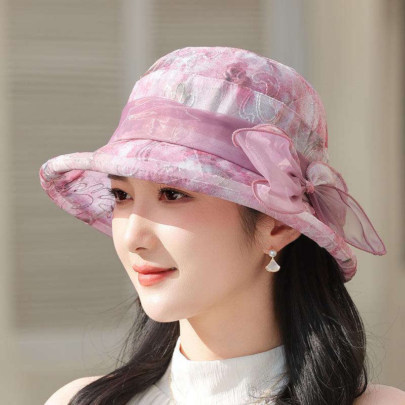 Fashion Mesh Milliner Spring and Summer In the Elderly Bucket Hat Mother Breathable Basin Hat Versatile Temperament Elegant Top Hat