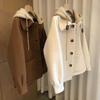 Plus-Size Women's Slimming Hooded Wool Coat for Autumn/Winter - Faux Two-Piece Short Outerwear