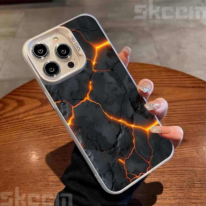 Creative Volcanic Magma Electroplate Silver IMD Case For iPhone 16 15 14 Pro Max Plus 11 12 13 Pro 7 8 Plus X XS XR Hard Cover