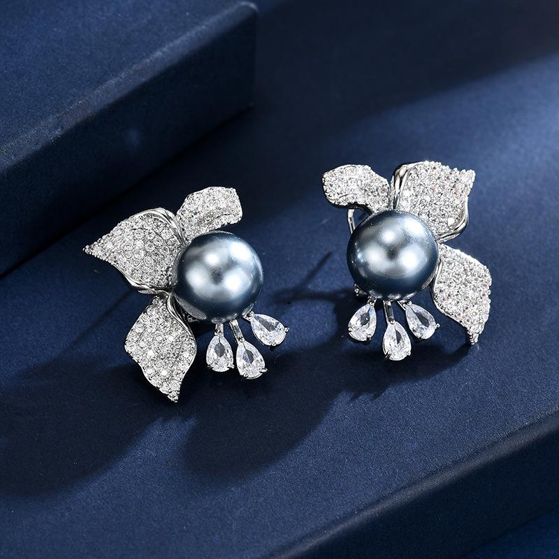 Cercei cu zircon, ușor încrustați, colorați, de lux, ușoare, perle de flori, elegante, versatile, bijuterii urechi