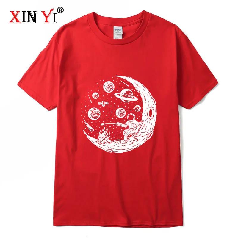 Mens printed Tshirt 100 cotton smiling astronaut moon barbecue pattern casual loose Tshirt