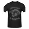 European Sizes Moon's Out Goons Out Tactical Skull & Mechanical Graphic T-Shirt for Men - Black Loose Fit Casual Streetwear with Distressed White