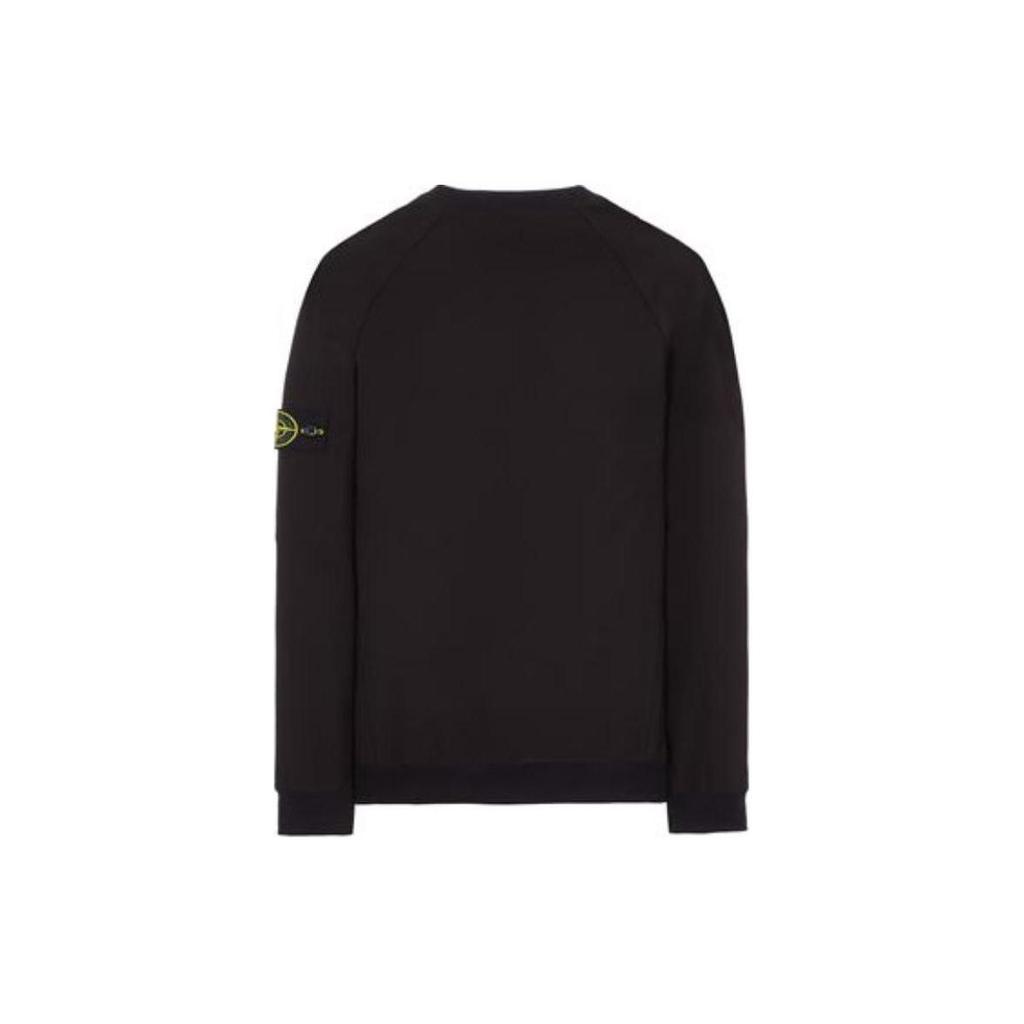 Stone Island Solid Color Crew Neck Logo Sweatshirt Men sweatshirt Black 781560653-V0029