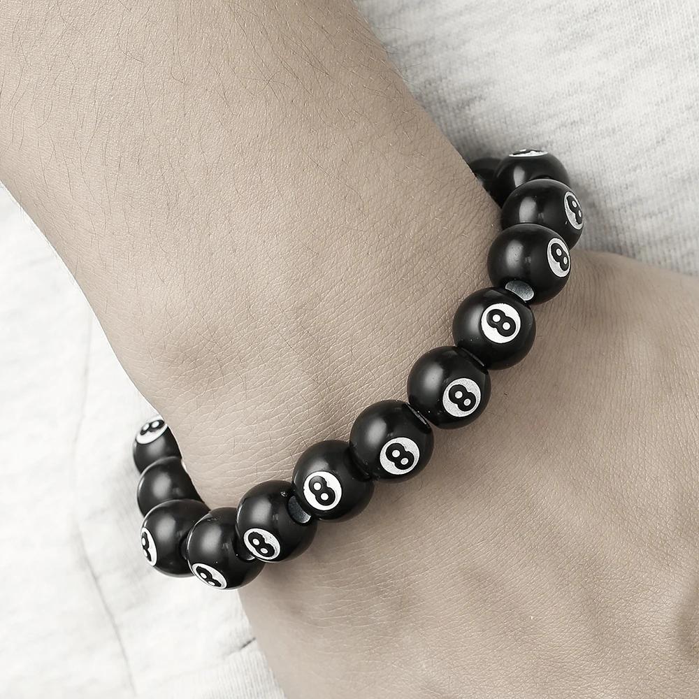 Hot- Creative Billiards Black 8 Bead Bracelet Billiards Figure Eight Elastic Bracelet Accessory Couple Bracelet Jewelry