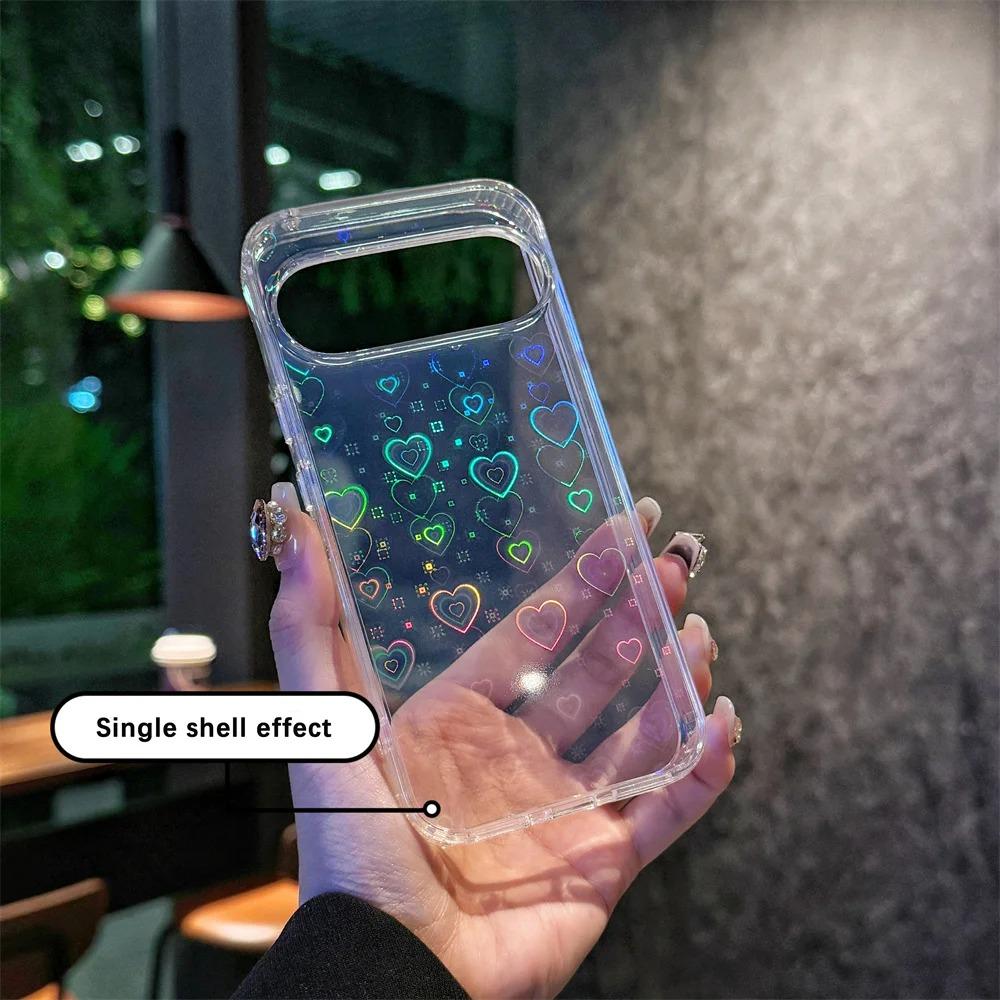 Gradient Laser Love Heart Pattern Clear Case For Google Pixel 10 9 Pro XL 10A 9A 8 8Pro 8A Glitter Transparent Shockproof Cover