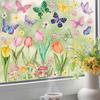 AOWDIAO Spring Window Clings - 83 Pcs Watercolor Flower, Butterfly, Hummingbird, Mushroom, Tulip Glass Stickers - Reble Double-Sided Window Decor for