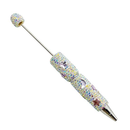 Custom Beadable Pen Blanks Glitter Ballpoint Pen, Sparkly Rhinestone Star Moon Beaded Plastic Creative Gift Pens for Women DIY Handmade Gel Ink School