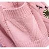 Gestrickte Jacke Locker V-Ausschnitt Langarm Tasche Besticktes Buchstabenmuster Damen Herbst Winter Pullover