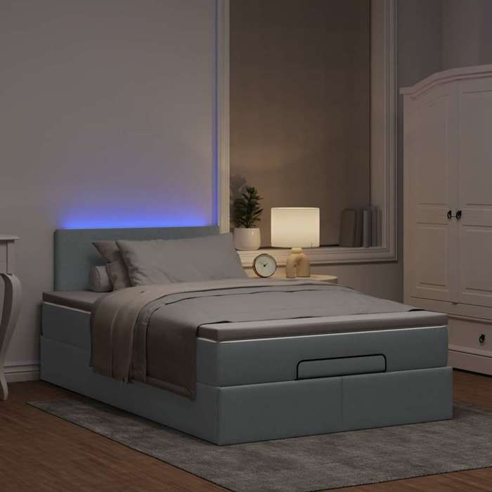 Exclusive House - Ottoman Bed with Light Grey Mattress 120x190 Cm Fabric