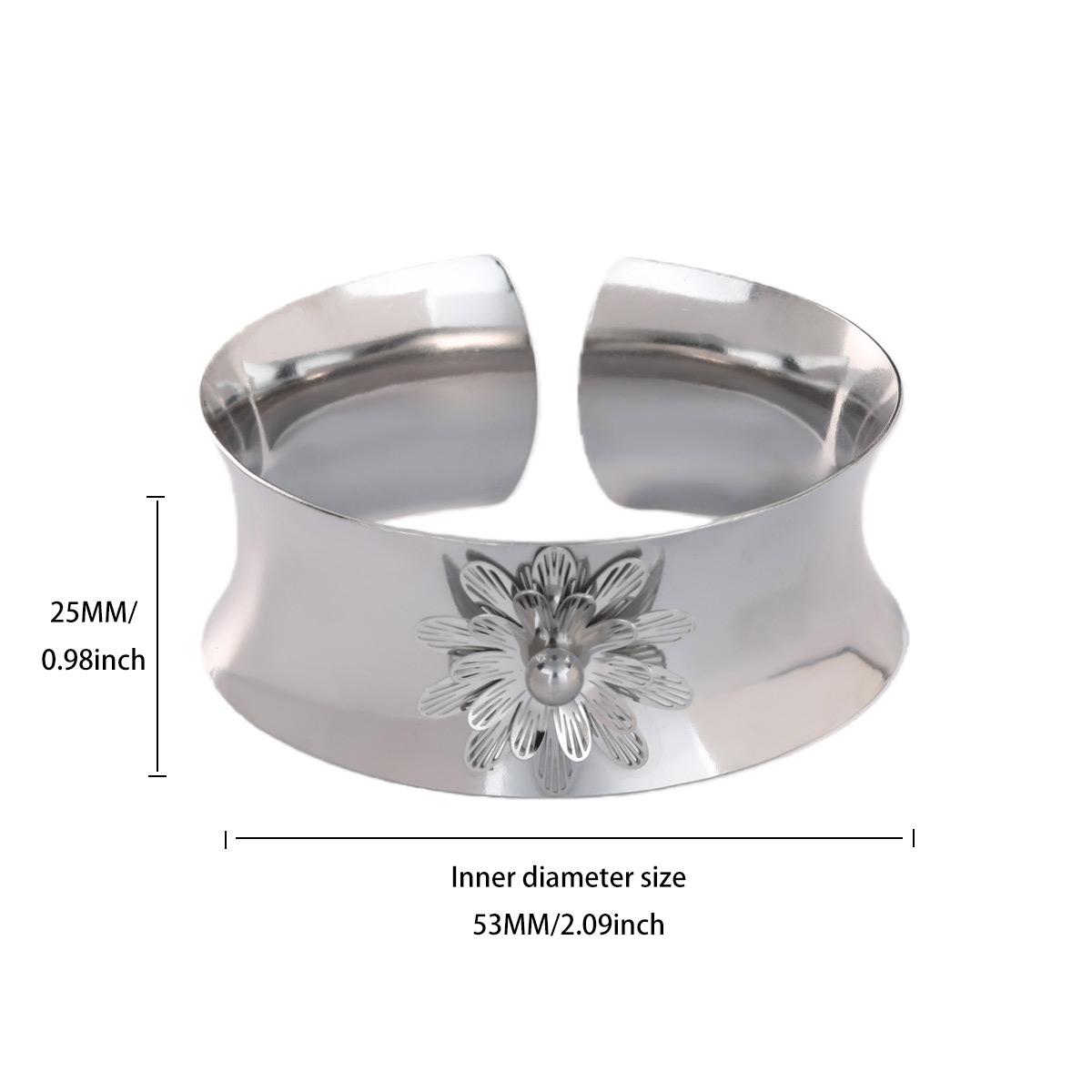 

Punk Flower Stainless Steel Bracelets Platinum Plating Anti Fading Cuff Bangle for Women Mom Wedding Jewelry Accessories Gifts 55-60mm