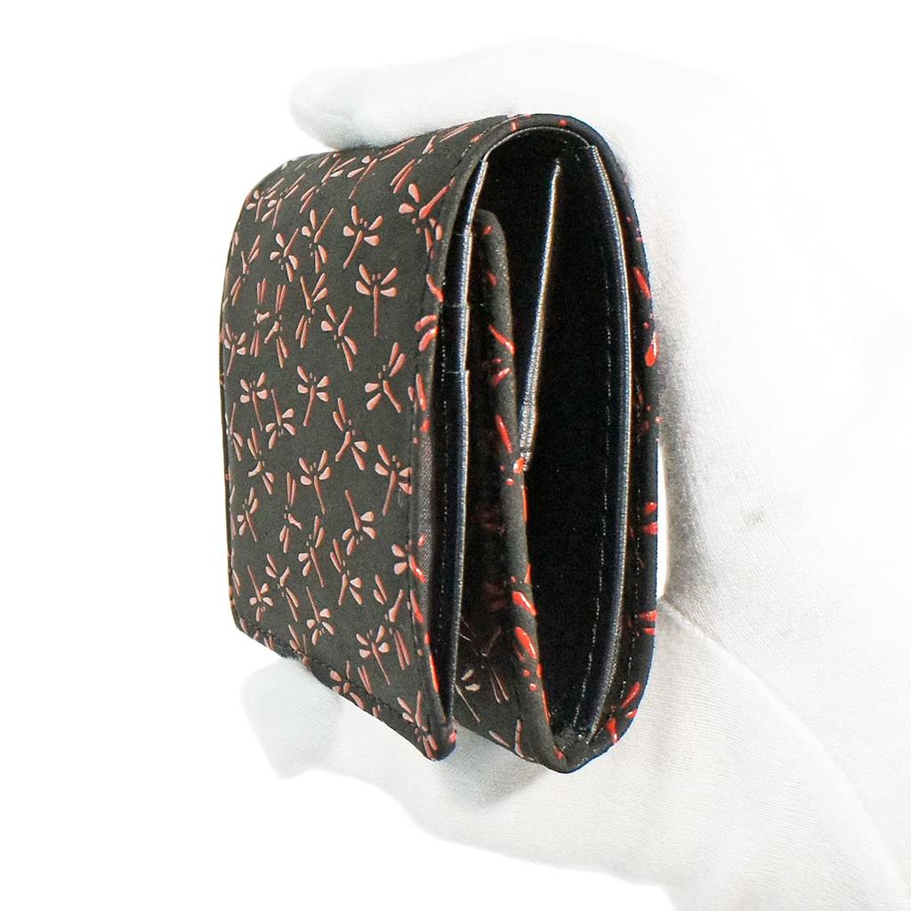 Inden Bill Compartment Coin Black with Red Dragonfly [Inden-ya] Bi-fold Wallet, H, Box-type Purse, Deerskin, Lacquer, Pattern, 2204-21-008