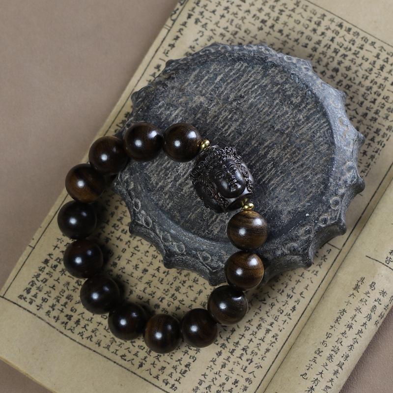 Bodhisattva Agarwood Kynam Sandalwood Men's Bracelet with Chen Gui Bao Buddhist Beads - Three-Sided Buddha Ethnic Style