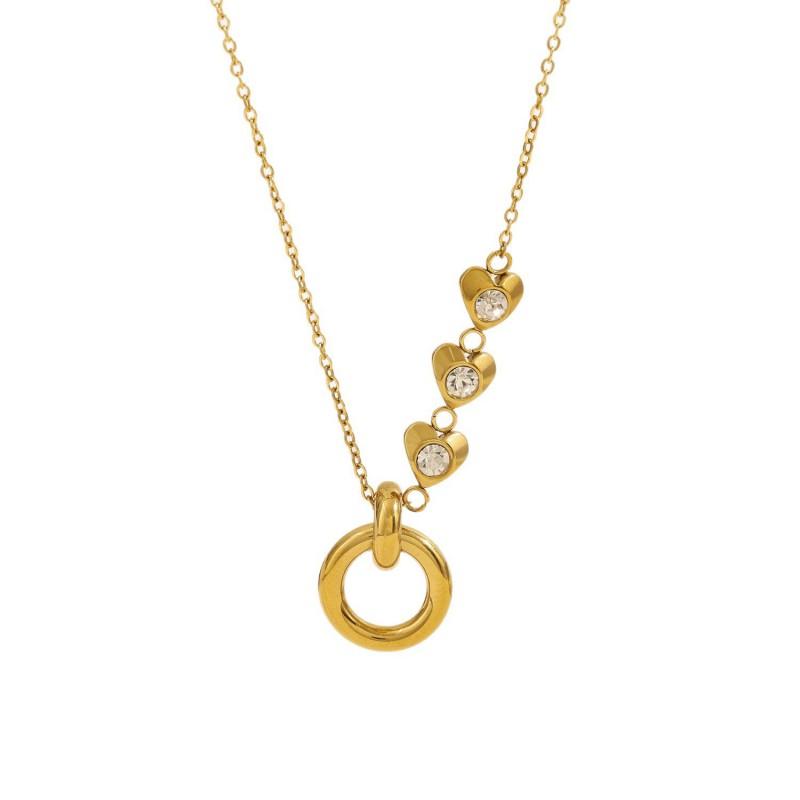 Geometric Circle Pendant Necklace Women Titanium Steel Inlaid Zircon Light Luxury Non-Fading Clavicle Chain