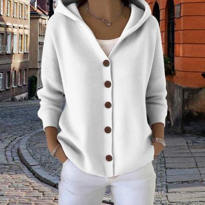 Cárdigan con capucha para mujer, suéter casual de manga larga con botones, sudadera de punto con capucha, abrigo de otoño oversize