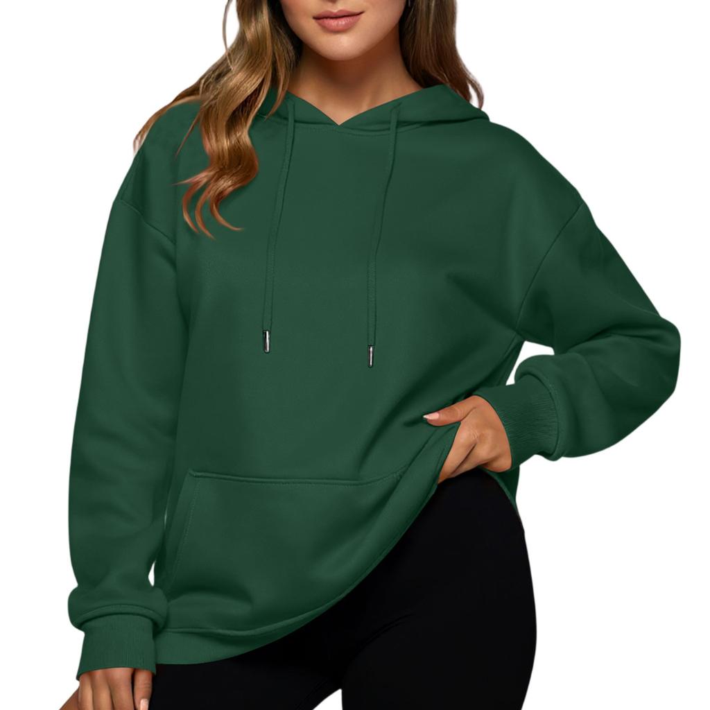 Women's Casual Loose Sports Drop Shoulder Sleeves Smooth Panel Hoodie Sweatshirt