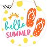 Coastal Style Wall Hanging Hello Summer Door Sign, Ice Pop Flip Flop Welcome Hanger, Decorative Plaque Farmhouse Wooden Wreath for Front Home