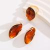 Maillard Style Irregular Resin Alloy Earrings Women's Fashion Retro Coffee Color Electroplated Stud Earrings Ring Set Jewelry