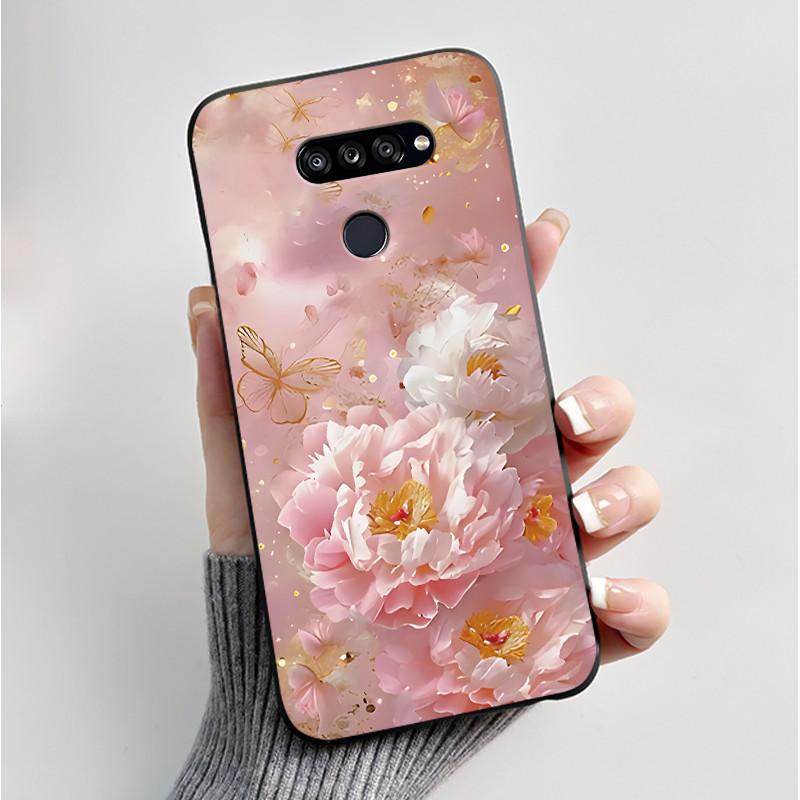 Weiche Hülle für LG K50S K40S Handyhülle LMX540HM LM-X540 LMX430HM LM-X430 Modischer Schmetterling Blume Schwarzer Silikon-Stoßfänger Abdeckung