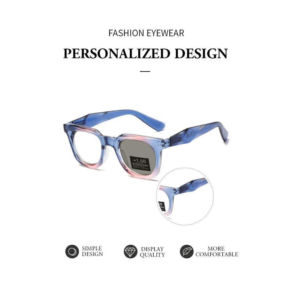 Korean Fashion Photochromic Reading Glasses Women Trends Anti Blue Light Color Changing Presbyopia Glasses TR90 Oversize Frame
