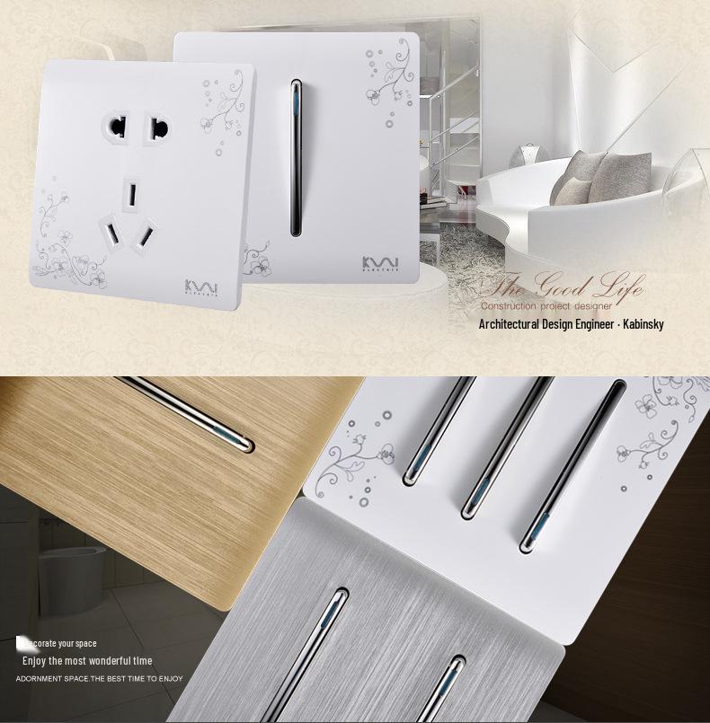 Decorative Wall Socket & Switch Module - Five-Hole Household Power Panel