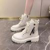 Fashion Women's Shoes 2024 Fashion Lace Up Zipper Women's Boots Autumn Round Toe Solid Platform Water Proof Fashion British Style Boots