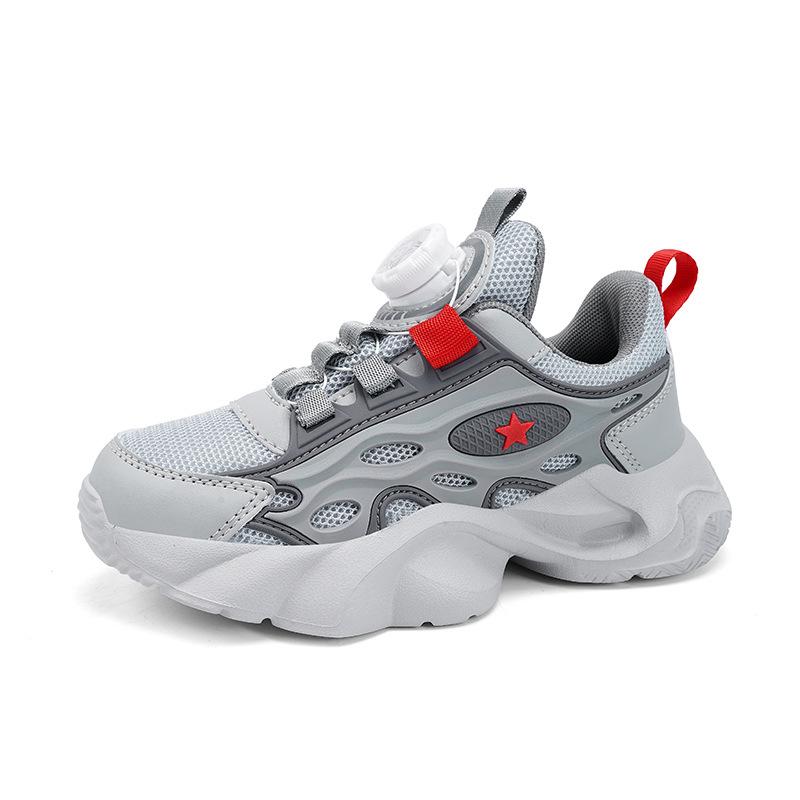 8866 students children's rotating buckle running shoes low-top leather mesh sports shoes boys middle school children elementary school running shoes