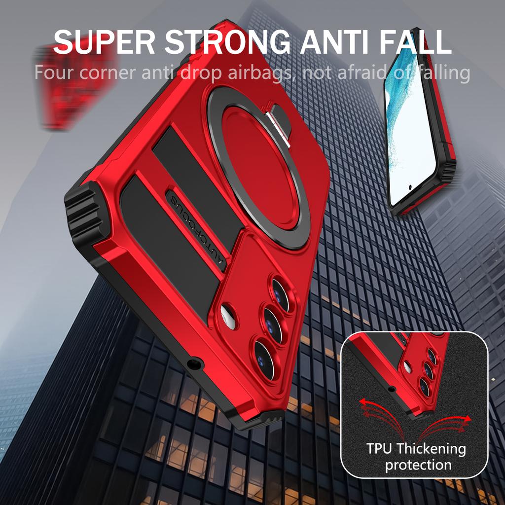 For Samsung Galaxy S22 5G Magnetic Case PC+TPU Phone Case Magnetic Finger Grip Kickstand Cover