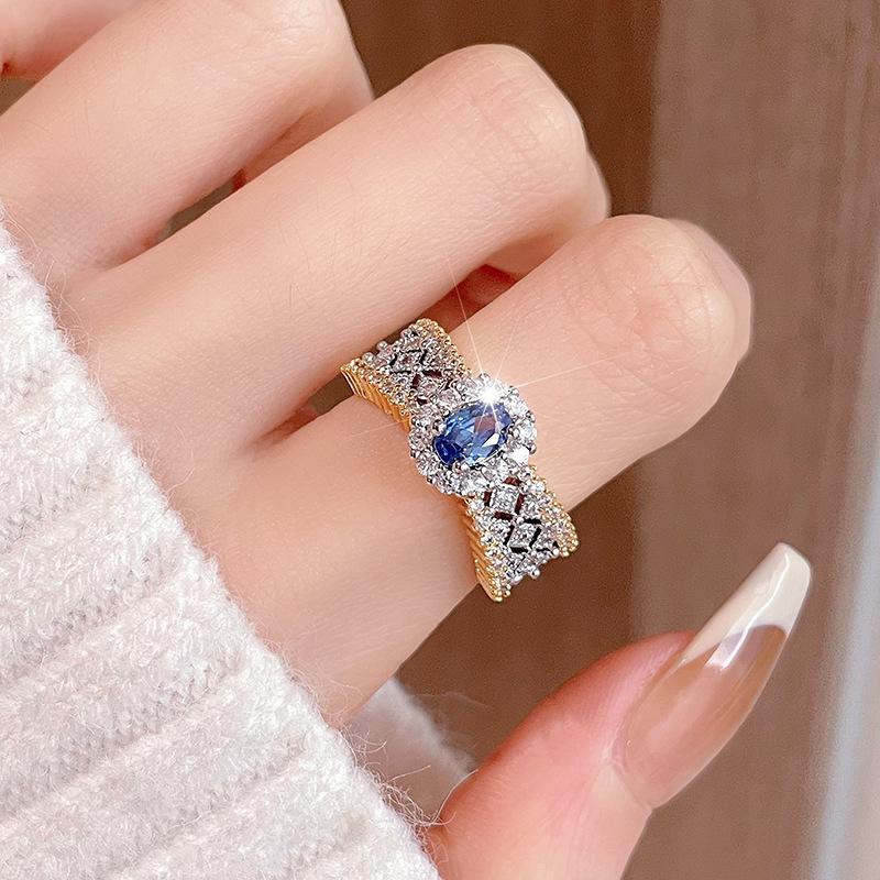 Italian Woven Gold Lace Lace Two-Color Gold With Diamonds Red Treasure Color Treasure Ring Brati Open Ring Women